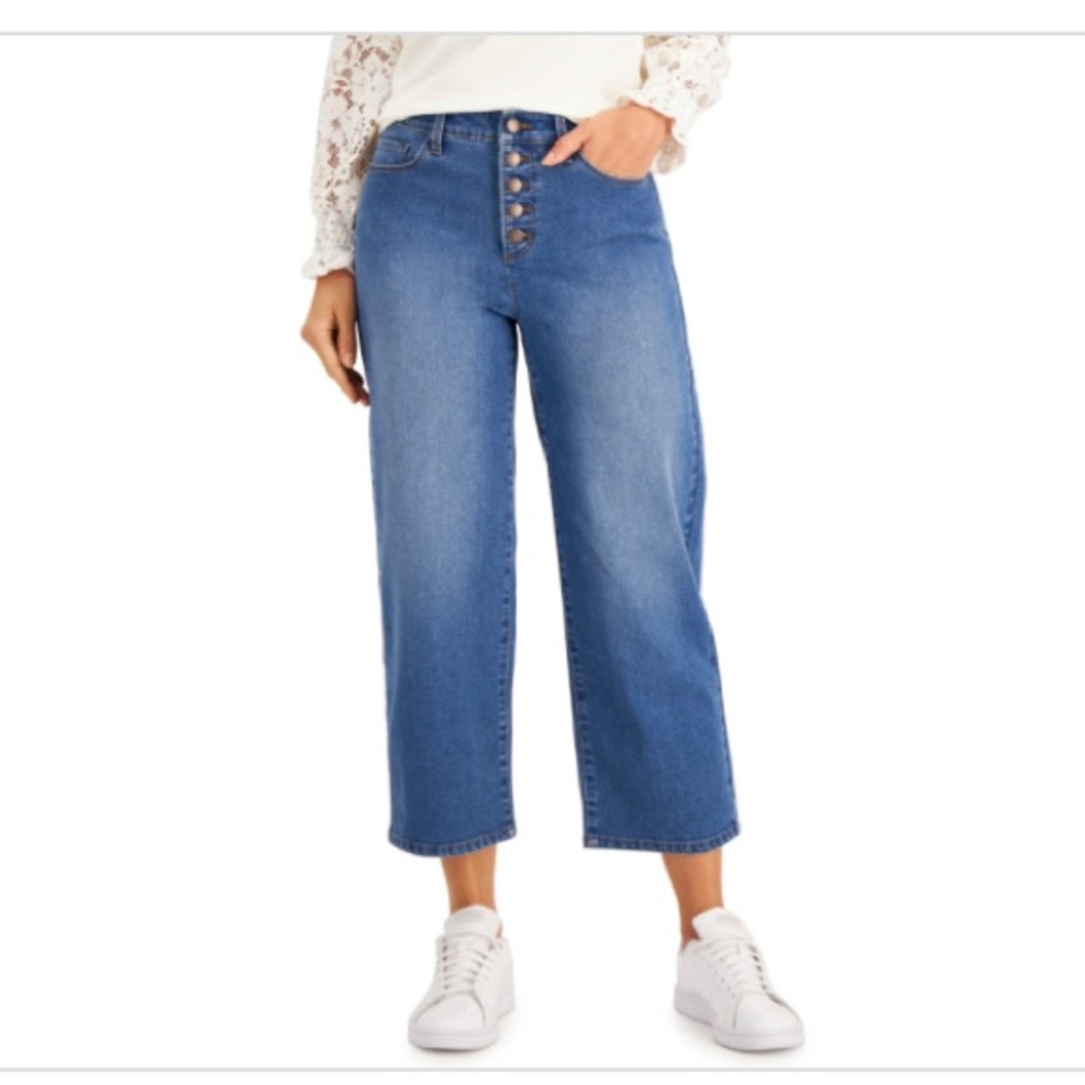 Charter Club Wide-Leg Button-Fly Jeans